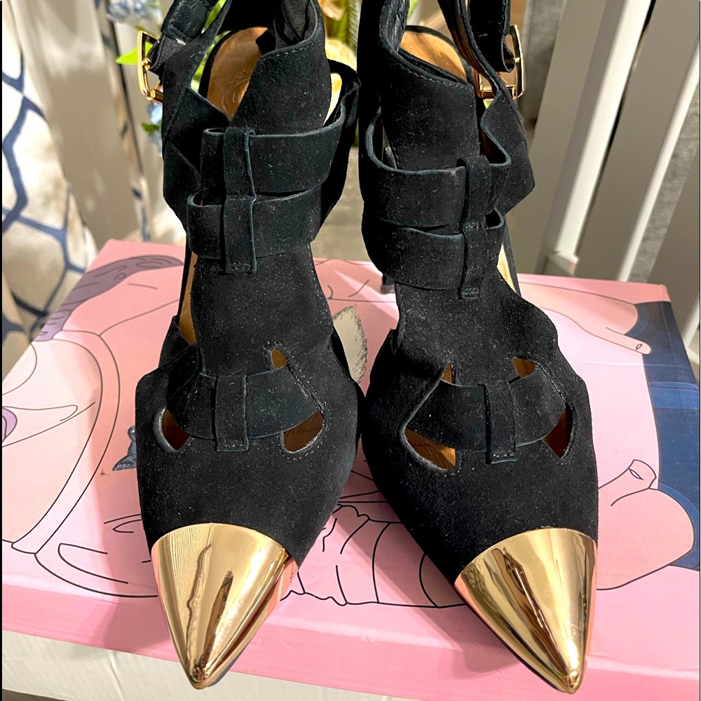 Jeffery Campbell “Don’t Even” gold toe pump